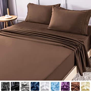 LIANLAM King Bed Sheets Set - Super Soft Brushed Microfiber 1800 Thread Count - Breathable Luxury Egyptian Sheets 16-Inch Deep Pocket - Wrinkle and Hypoallergenic-4 Piece(King, Brown)