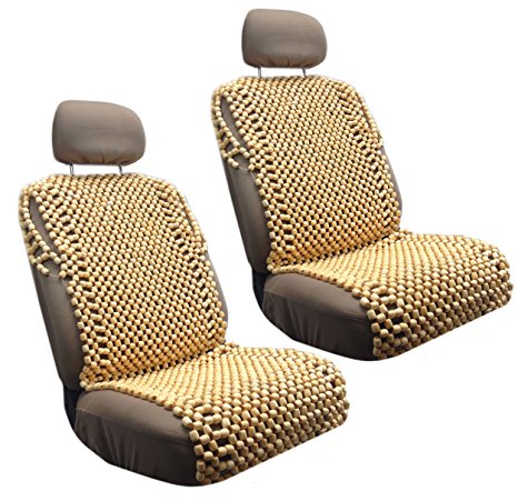 Royal Full Wooden Bead Seat Cushion Covers - Pair Natural Wood Comfort For Your Car Home and Office