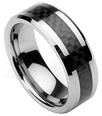 Men’s Tungsten Ring/ Wedding Band with Carbon Fiber Inlay, Sizes 7 – 12 by Men's Collections (rg4)