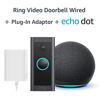 Ring Video Doorbell Wired   Ring Plug-In Adaptor (2nd generation)   Echo Dot (4th generation) | Smart speaker with Alexa | Charcoal