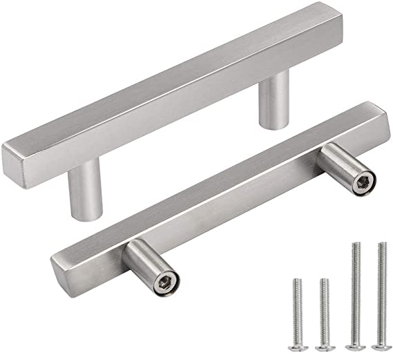 OCQ Stainless Steel Square T Bar Cabinet Drawer Dresser Pulls 5 Pack, Brushed Nickel Furniture Handles Hardware (76mm) 3 Inch Center to Center