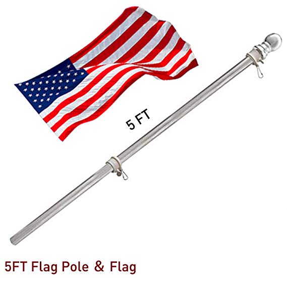 American Flag House Flag Pole Holder Set, 5 FT Garden Flag Pole, Stainless Steel Rust Resistant, Outdoor Flag Pole for House Roof Wall Yard(5FT-Flagpole-Flag ONLY)