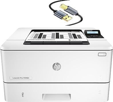 HP Laserjet Pro M402n Single-Function Wired Monochrome Laser Printer, White - Print only - 40 ppm, 1200 x 1200 dpi, 256MB RAM, 8.5 x 14, 2-line LCD, Ethernet, USB,Tillsiy Printer Cable