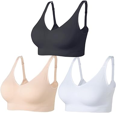 Amazingjoys Wireless Bras for Women Wirefree Seamless Bras No Underwire Comfort Bras with Removable Pads 3 Pack