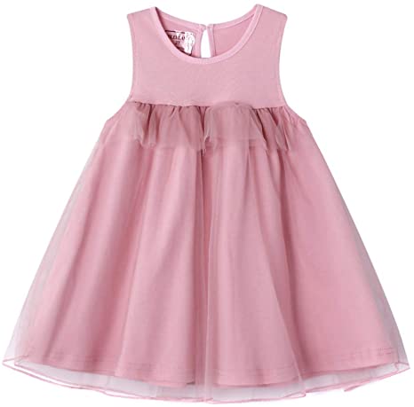 HILEELANG Girl Summer Casual Dress Cotton Casual Sleeveless Camisole A line SlipTulle Party Beach Sundress 2-8Y