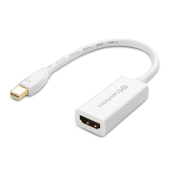 Cable Matters Mini DisplayPort to HDMI Adapter (Mini DP to HDMI) in White - Thunderbolt | Thunderbolt 2 Port Compatible