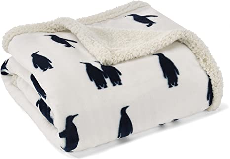 Eddie Bauer | Ultra-Plush Collection | Throw Blanket-Reversible Sherpa Fleece Cover, Soft & Cozy, Perfect for Bed or Couch, Emperor Penguin