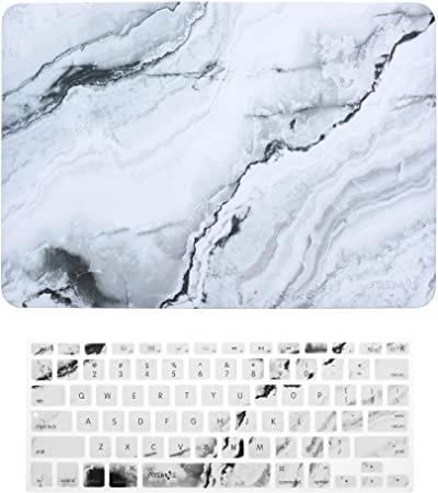 COSMOS Rubberized Plastic Hard Shell Cover Case with Silicone Keyboard Cover Skin for MacBook Air 13-Inch A1369 / A1466, White Marble Pattern