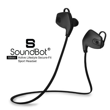 SoundBot® SB565 Stereo Bluetooth 4.0 Sports-Active Wireless Headset Water-Resistant Earbud High-Performance Earphone Secure-Fit Headphone for Hands-Free Talking, Music Streaming, 33FT Wireless Range