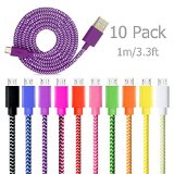 Micro USB Cable Boxeroo 33ft1m High-Speed Colorful Rugged Nylon Braided Tangle-Free with Stainless Steel Connector for Samsung HTC Nokia Sony LG Android and More10-Pack