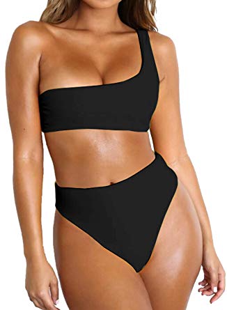 Byoauo Women Bikini One Shoulder Top with High Waisted Bottom Two Piece Swimsuit