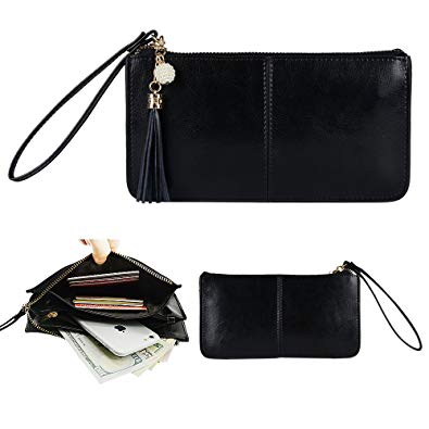 Befen Women Leather Zipper Phone Wallet with Card Holder/Cash Pocket/Wrist Strap