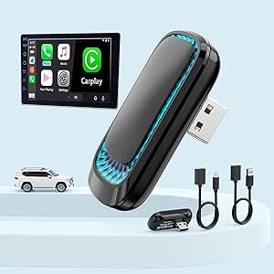 Wireless CarPlay Adapter for iPhone 2024 Upgrade, Seven-color Ambient Light, Apple Car Play Dongle With USB-A and USB-C Cables, Converts Factory Wired Car Play to Wireless, Auto Connection, No Delay