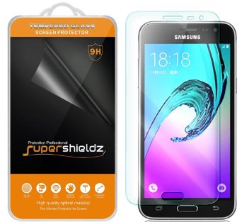 Samsung Galaxy J3 (2016) Tempered Glass Screen Protector, Supershieldz® Ballistics Glass 0.3mm 9H Hardness Anti-Scratch, Anti-Fingerprint, Bubble Free - Retail Packaging