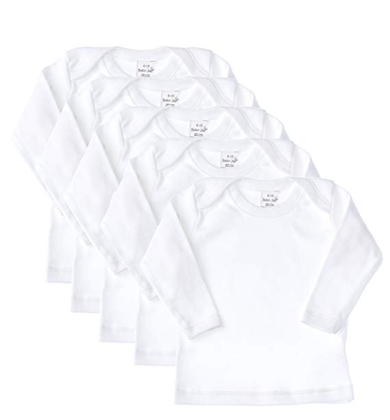 Baby Jay Long Sleeve Undershirt 5 Pack -White Cotton Baby T Shirt, Lap Shoulder