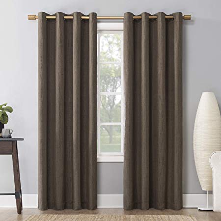 Sun Zero Patina Crosshatch Jacquard Thermal Extreme 100% Blackout Grommet Curtain Panel, 52" x 84", Cocoa