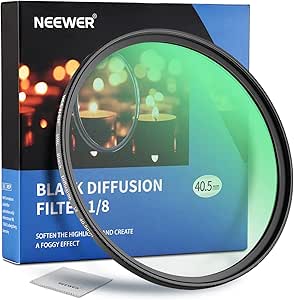 NEEWER 40.5mm Black Diffusion 1/8 Filter Mist Dreamy Cinematic Effect Filter Ultra Slim Water Repellent Scratch Resistant HD Optical Glass, 30 Layers Nano Coatings for Video/Vlog/Portrait Photography