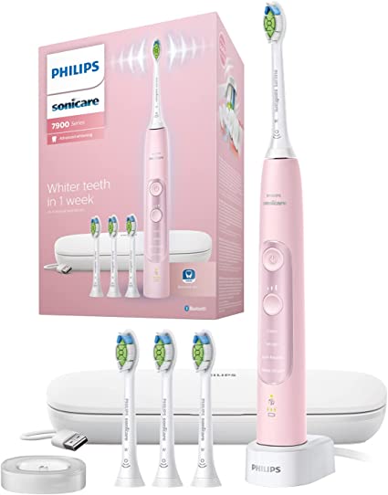 Philips Sonicare Advanced Whitening Edition Rechargeable Electric Toothbrush, 4 Modes, 3 Intensities, Gum Pressure Sensor, Bluetooth, Uk 2-Pin Bathroom Plug - Pink - Hx9631/18