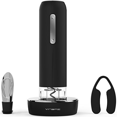 Vremi Electric Wine Opener Set with Pourer and Foil Cutter - Automatic Corkscrew Wine Bottle Opener includes Countertop Charging Stand - Premium Accessories Gifts for Wine Lovers