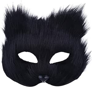 ikasus Artificial Cover Mask Halloween Fox Mask Cosplay Costume Half Face Animal Furry Party Christmas Eye Cat Masks Easter Half-Face Masks Ball Birthday Party Stage Performance Banque Black