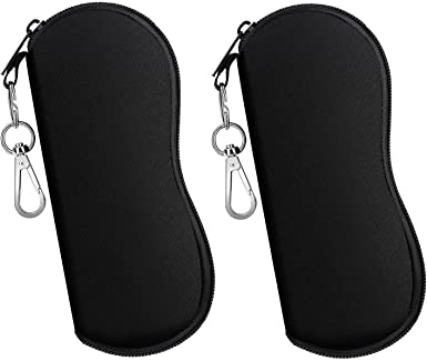 MoKo Sunglasses Soft Case 2 Pack, Ultra Light Portable Neoprene Zipper Glasses Case, Eyeglass Safety Pouch Box with Belt Clip