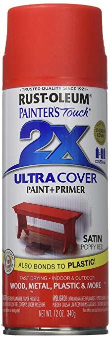 Rust-Oleum PTUCS249-994 Painters Touch Ultra Cover Satin Aerosol Paint, 12-Ounce, Poppy Red