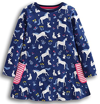 Fiream Girls Cotton Casual Longsleeve Cartoon Dresses