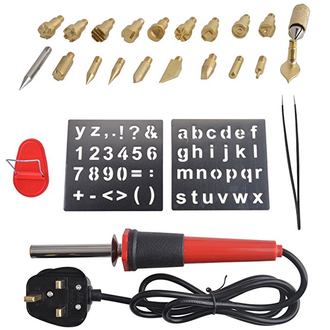 25Pcs 30W Wood Pyrography Set Wood Burning Tool Kit With 21 Wood Burning Tips A Stand 1PC Tweezer and 2PC Stencils