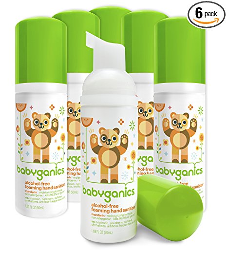 Babyganics Alcohol-Free Foaming Hand Sanitizer, Mandarin, On-The-Go, 50 ml (1.69-Ounce), Pump Bottle (Pack of 6)