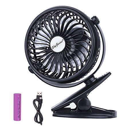 Clip on Fan, Battery Operated Desk Table Fan Rechargeable, Portable Mini USB Fan for Baby Stroller Pram Office Camping Motorhome Lorry(W/ 2600mA 18650 Battery)