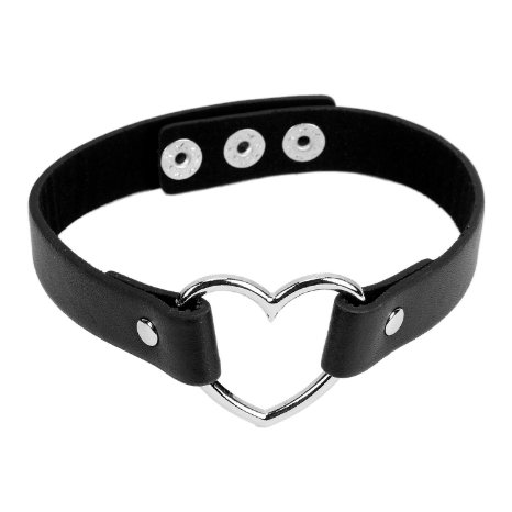 Girls Love Heart Choker PU Leather Collar Punk Heart Goth Fans Chain Necklace