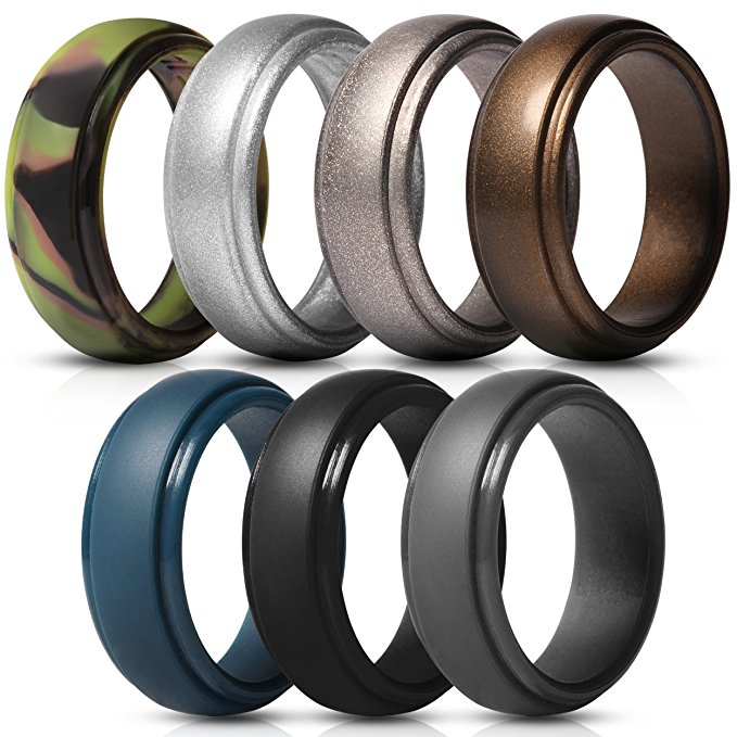 Saco Band Silicone Rings Men - 7 Pack & Singles Rubber Wedding Bands