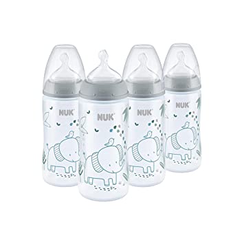 NUK Smooth Flow Anti Colic Baby Bottle, 10 oz, 4 Pack, Elephant