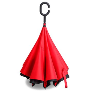 Zomtop Innovative Inverted Umbrella Double Layer Upside Down Umbrella Rain Water Collected Environmental Bumbershoot(Black Red)