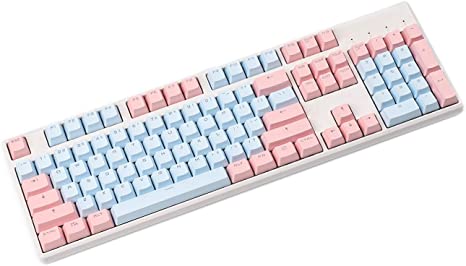 YMDK Double Shot 104 Miami PBT Shine Through OEM Profile Keycap Set Suitable for Cherry MX Switches Mechanical Keyboard (Pink Blue) (Only Keycap)