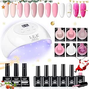 LKE Gel Nail Polish Kit with U V Light Starter Kit, 72W UV LED Nail Lamp 6 Colors Nude Pink White Gel Nail Polish Set Gel Top Base Coat Gel Nail Kit Nail Art Halloween DIY Home Salon Manicure Tools