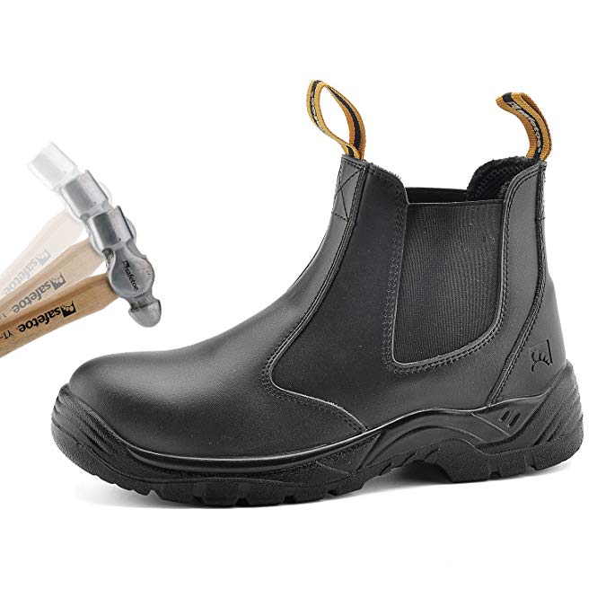 SAFETOE Women Work Boots Steel Toe Shoes- M8025 Black Men Wide Fit Leather Waterproof Slip Resistant Safety Shoes