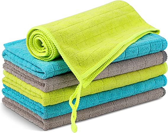 HOMEXCEL Microfiber Cleaning Cloths,All-Purpose Kitchen Microfiber Towels,Reusable Highly Absorbent Lint Free Cleaning Rags Dish Cloth for House,Car,Window,Glass,14''x16'',6 Pack