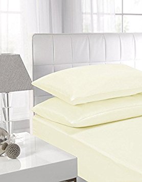 Highliving 100% Egyptian Cotton 200 Thread Count Fitted Sheet, White, Cream (Double, Cream)