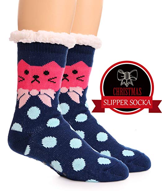 Womens Fuzzy Slipper Socks Cat Thick Heavy Fleece lined Fluffy Christmas Stockings Winter Socks