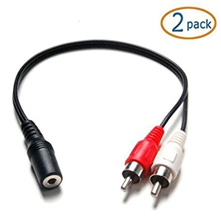 3.5mm Female Stereo to Dual RCA 6 inch Male Red & White Audio Adapter Cable Pack of 2