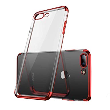 iPhone Xr Case,Electroplated Frame Clear Cell Phone Case,Ultra Slim TPU Gel Case for iPhone Xr(Red)