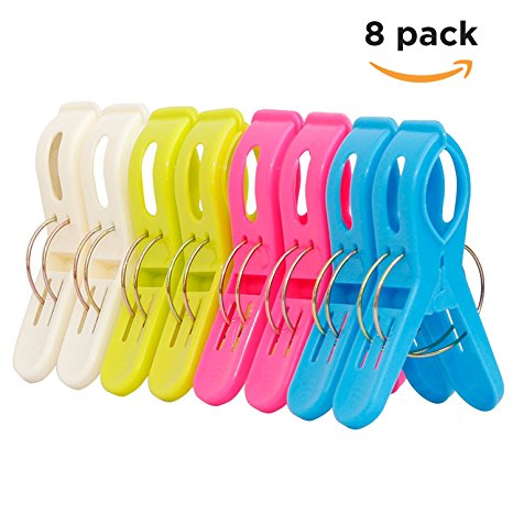 8 Pcs Ipow Beach Towel Clips, Large Plastic Windproof Clothes Hanging Peg Quilt Clamp Holder for Beach Chair or Pool Loungers on Your Cruise-Keep Your Towel From Blowing Away