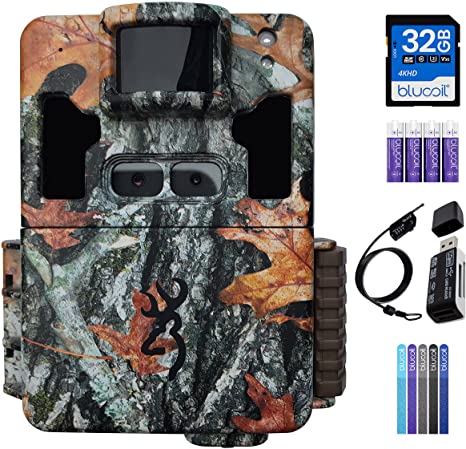 Browning Trail Cameras Dark Ops Pro XD Trail Camera Dual Lens BTC-6PXD, Camo Bundle with Blucoil 32GB SDHC Card, Blucoil 6.5' Cable Lock, 4 AA Batteries, 5X Cable Ties and VidPro USB Card Reader