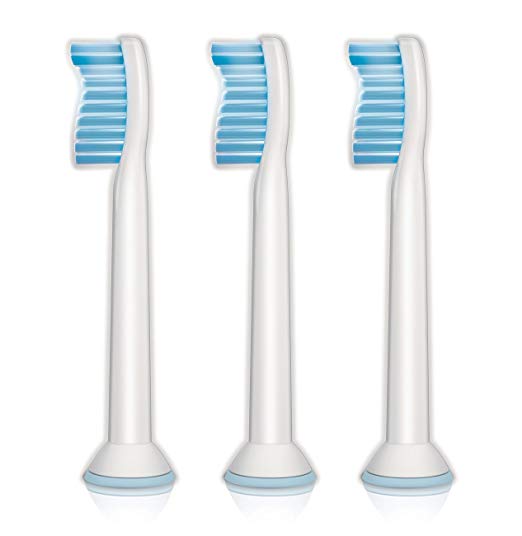 Genuine Philips Sonicare Sensitive replacement toothbrush heads for sensitive teeth, HX6053/64, 3-pk