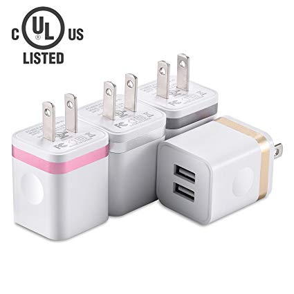 USB Wall Charger, USINFLY [UL Certified] 4-Pack 2.1A/5V Dual Port USB Charger Plug Power Adapter Charging Block Cube for iPhone X 8 7 6 Plus 5S, Samsung Galaxy S5 S6 S7 Edge, Android Cell Phone