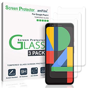 amFilm Glass Screen Protector for Google Pixel 4 (3 Pack) Tempered Glass Screen Protector with Application Tray (2019)