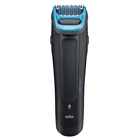 Braun Beard and Head Trimmer with Ultra-Sharp Stainless Steel Trimming Element with 6 Adjustable Beard Comb Lengths, Features a Dual Battery System with World Wide Voltage and LED Indicator Fully Washable