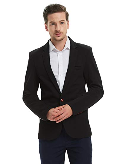 Pishon Men's Slim Fit Suits Casual One Button Flap Pockets Solid Blazer Jacket