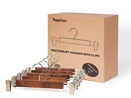Topline Classic Wood Pants/Skirt Hangers with Clips - Mahogany Finish (10 Pack)